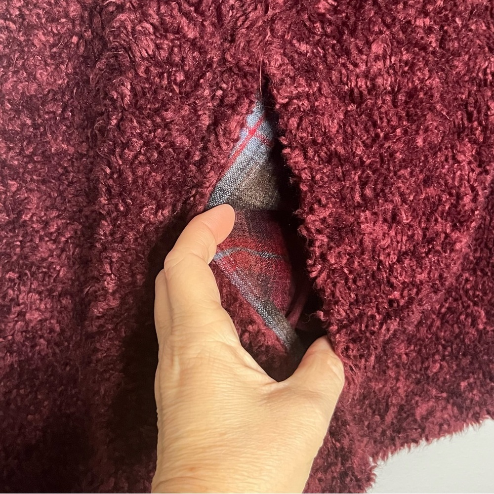 Pendleton Sherpa Full Zip Jacket Women Small Maroon Plaid Detail Pocket Outdoor - Picture 5 of 9